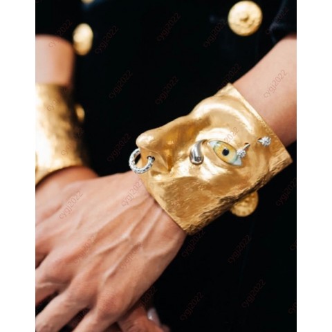 New Hiphop Abstract Bangle with Devil's Eye Stone, Unisex Rock Fashion Bracelet