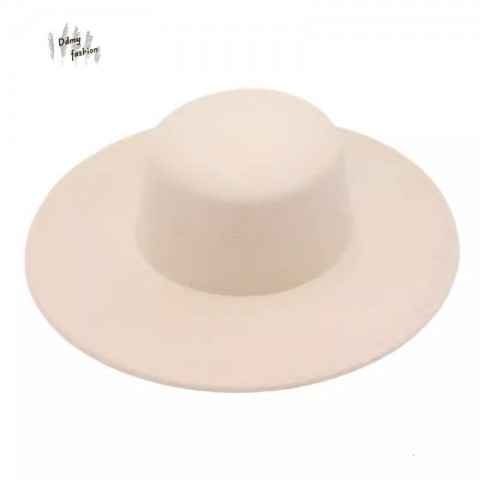 Autumn Winter Wool Felt Hat - Wide Brim Flat Top Women's French Style