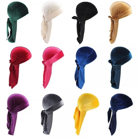 Velvet Durag with Long Tail, Unisex Solid Color Ball Cap for Men Women