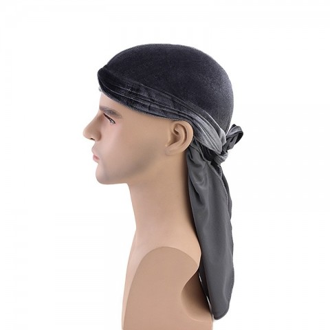 Velvet Durag with Long Tail, Unisex Solid Color Ball Cap for Men Women