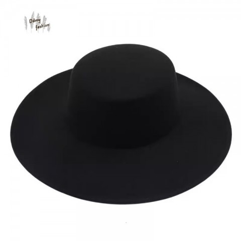 Autumn Winter Wool Felt Hat - Wide Brim Flat Top Women's French Style
