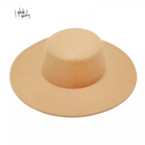 Autumn Winter Wool Felt Hat - Wide Brim Flat Top Women's French Style