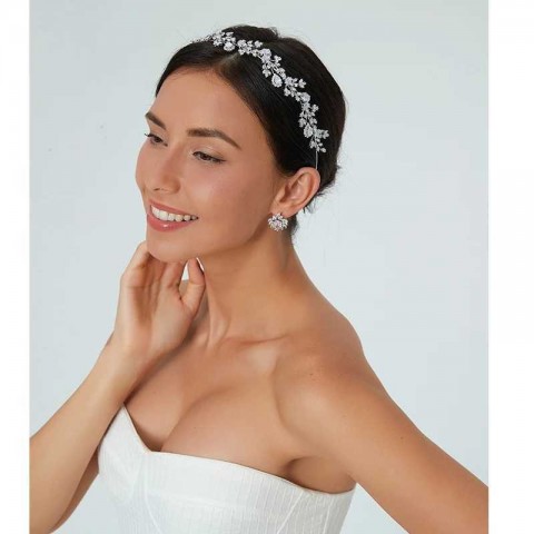 Elegant Crystal Vine Leaves Bridal Hair Band for Women W250311