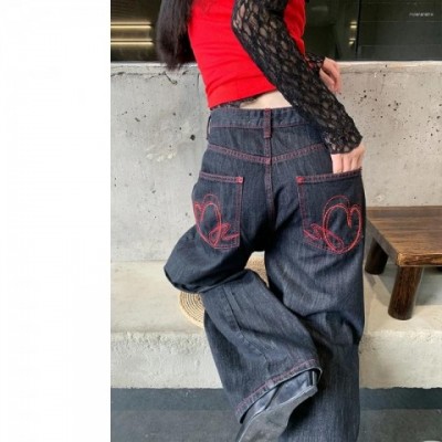 Women's High Waisted Embroidered Baggy Jeans - Loose Fit Casual Street Fashion