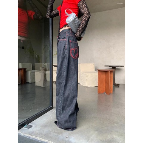 Women's High Waisted Embroidered Baggy Jeans - Loose Fit Casual Street Fashion