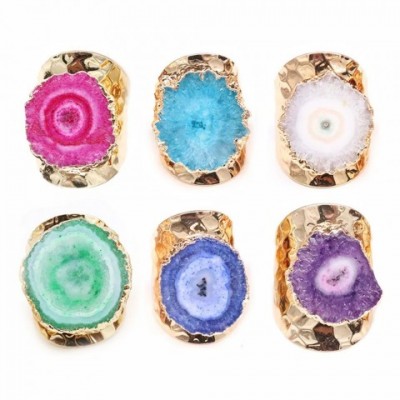 Natural Agate Crystal Adjustable Ring for Unisex Fashion Jewelry Gift 240705