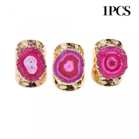 Natural Agate Crystal Adjustable Ring for Unisex Fashion Jewelry Gift 240705