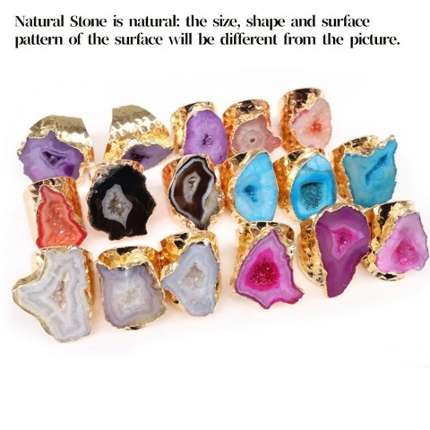 Natural Agate Crystal Adjustable Ring for Unisex Fashion Jewelry Gift 240705