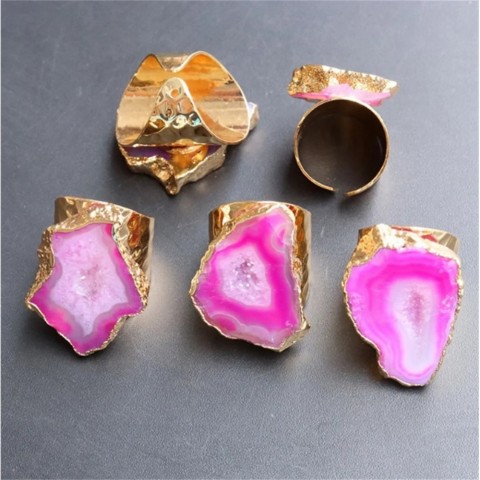 Natural Agate Crystal Adjustable Ring for Unisex Fashion Jewelry Gift 240705