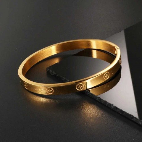 GD Women's 18K Rose Gold Bangle with Stainless Steel Cross - H241230