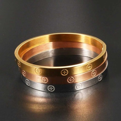 GD Women's 18K Rose Gold Bangle with Stainless Steel Cross - H241230