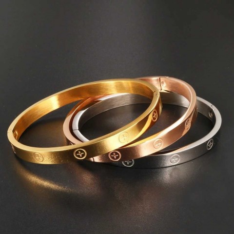 GD Women's 18K Rose Gold Bangle with Stainless Steel Cross - H241230