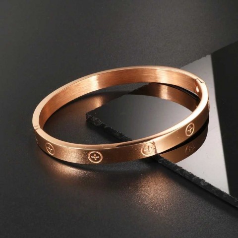 GD Women's 18K Rose Gold Bangle with Stainless Steel Cross - H241230