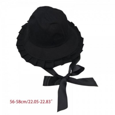 Sweet Ruffles Wide Brim Bucket Hat for Women with Long Ribbon Lolita Style 220506