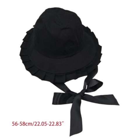 Sweet Ruffles Wide Brim Bucket Hat for Women with Long Ribbon Lolita Style 220506