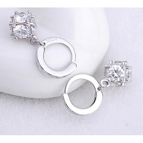 Elegant Women's Silver Dangle Chandelier Earrings with CZ Zircon for Wedding Parties