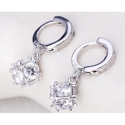 Elegant Women's Silver Dangle Chandelier Earrings with CZ Zircon for Wedding Parties
