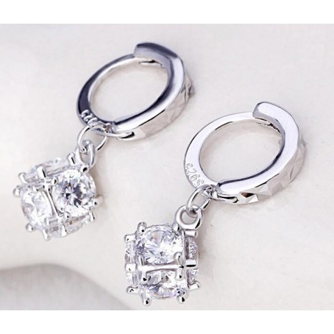Elegant Women's Silver Dangle Chandelier Earrings with CZ Zircon for Wedding Parties