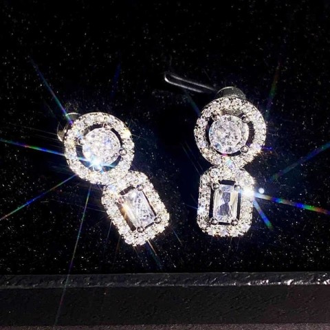Charm Huitan Women's Luxury Brilliant Round Square Cubic Zirconia Earrings