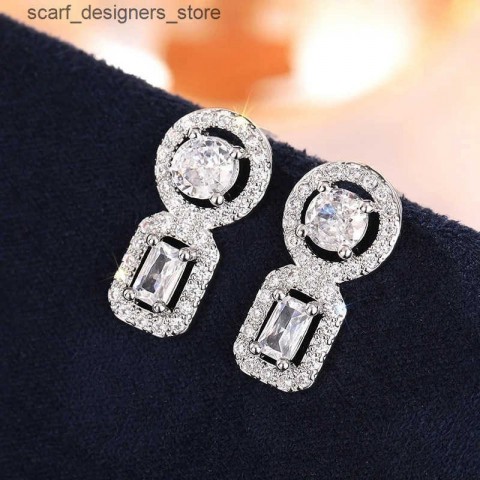 Charm Huitan Women's Luxury Brilliant Round Square Cubic Zirconia Earrings