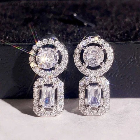 Charm Huitan Women's Luxury Brilliant Round Square Cubic Zirconia Earrings