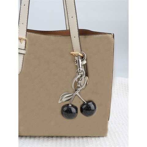 Lovely FA080 Vintage Cherry Design Keychain, Rhodium Plated Metal Parts, Red Aventurine, Simple Fashion Keyring