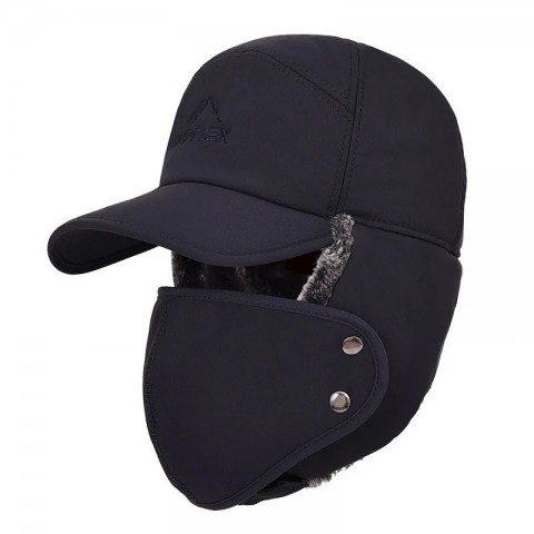 Winter Mens Lightning Earflap Hat with Artificial Fur - Black Wide Brim Hat