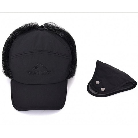 Winter Mens Lightning Earflap Hat with Artificial Fur - Black Wide Brim Hat