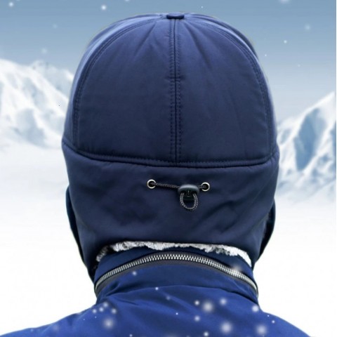 Winter Mens Lightning Earflap Hat with Artificial Fur - Black Wide Brim Hat