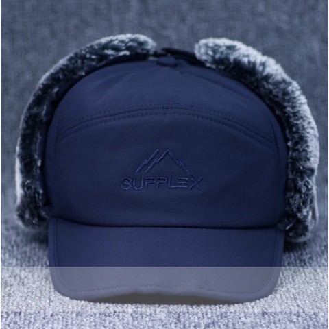 Winter Mens Lightning Earflap Hat with Artificial Fur - Black Wide Brim Hat