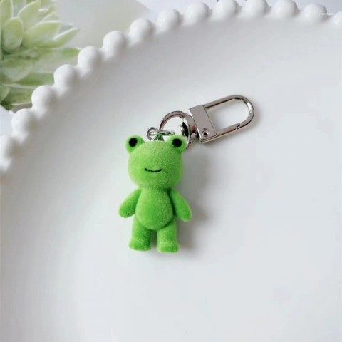 Cute 3D Flocked Frog Keychain for Women - Car & Phone Accessories