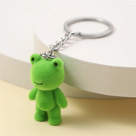 Cute 3D Flocked Frog Keychain for Women - Car & Phone Accessories