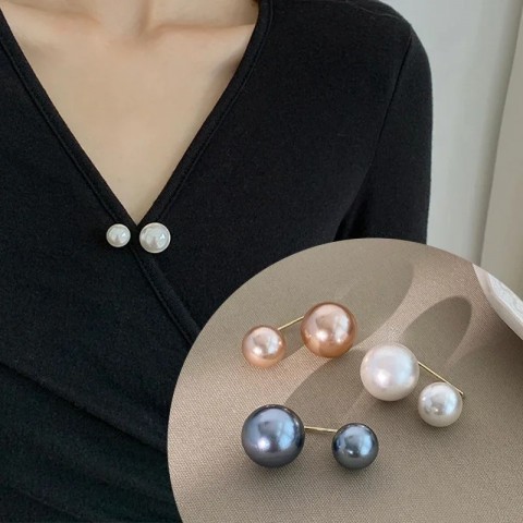 Womens Elegant Tight Waistband Pin Double Pearl Brooch Metal Lapel Cardigan 241210