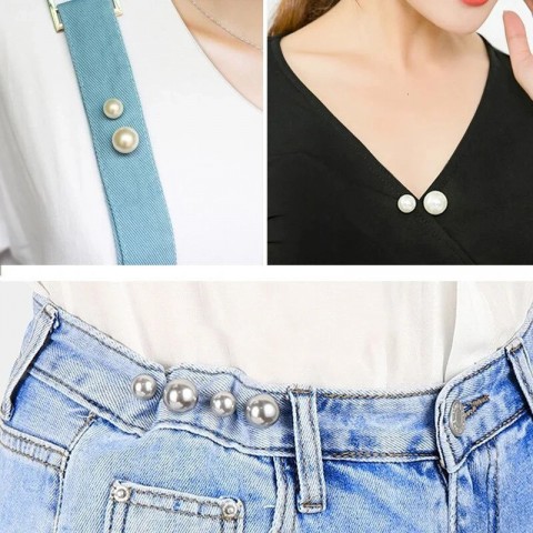 Womens Elegant Tight Waistband Pin Double Pearl Brooch Metal Lapel Cardigan 241210