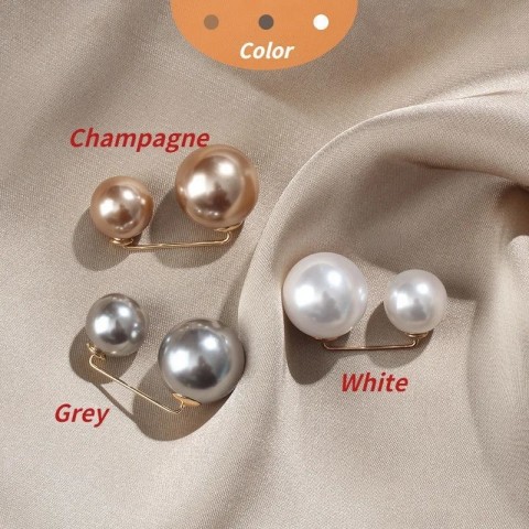 Womens Elegant Tight Waistband Pin Double Pearl Brooch Metal Lapel Cardigan 241210