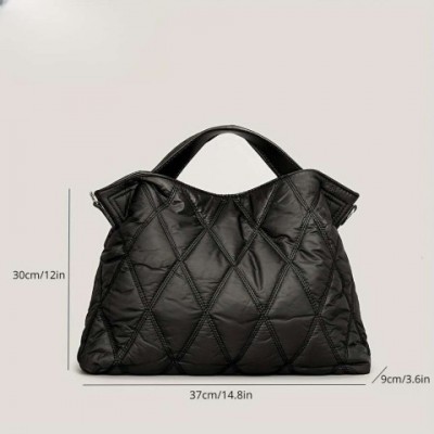 Trendy Women's Quilted Rhombus Nylon Shoulder Tote, Soft & Padded