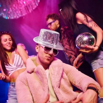 Disco Top Hat with Mirror - Unisex Glitter Costume Hat for Dance Nightclub Events