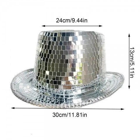 Disco Top Hat with Mirror - Unisex Glitter Costume Hat for Dance Nightclub Events
