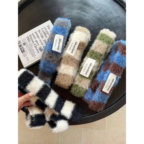 Korean Fashion Pashmina Scarf for Women Men - Soft Striped Plush Neck Warmer