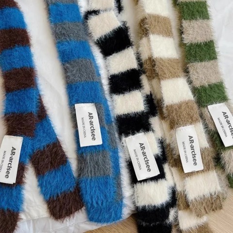 Korean Fashion Pashmina Scarf for Women Men - Soft Striped Plush Neck Warmer
