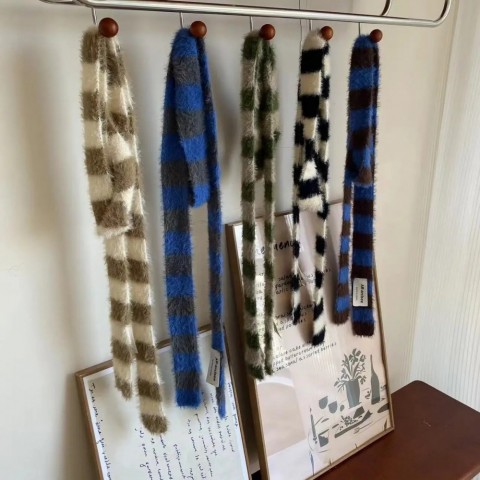 Korean Fashion Pashmina Scarf for Women Men - Soft Striped Plush Neck Warmer