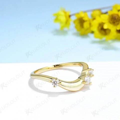 Kuololit 0.22CTW Round Cut Women's 18K 14K 10K 925 Silver White Gold Anniversary Wedding Band