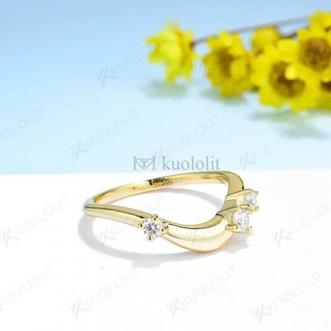 Kuololit 0.22CTW Round Cut Women's 18K 14K 10K 925 Silver White Gold Anniversary Wedding Band