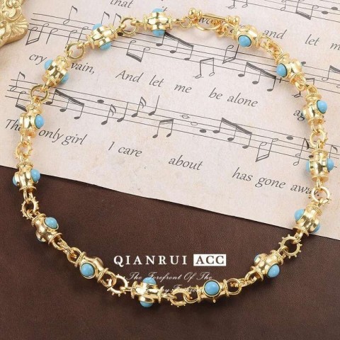 Medieval Vintage Charm Fairy Mosaic Turquoise Glass Bracelet for Women