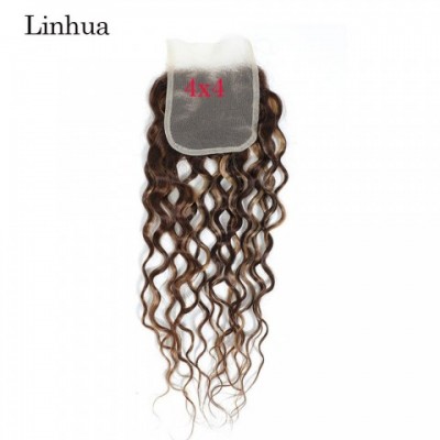 Llinhua Ombre Brown Honey Blonde Water Wave Lace Frontal 13x4