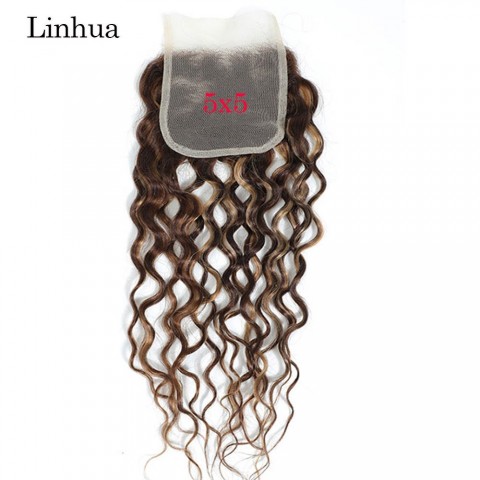 Llinhua Ombre Brown Honey Blonde Water Wave Lace Frontal 13x4