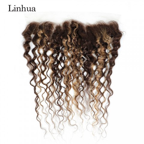 Llinhua Ombre Brown Honey Blonde Water Wave Lace Frontal 13x4