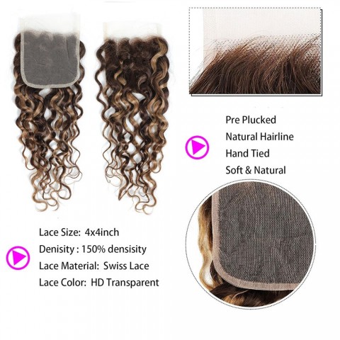 Llinhua Ombre Brown Honey Blonde Water Wave Lace Frontal 13x4