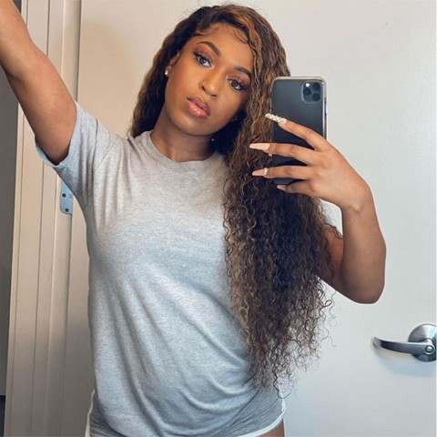 Llinhua Ombre Brown Honey Blonde Water Wave Lace Frontal 13x4