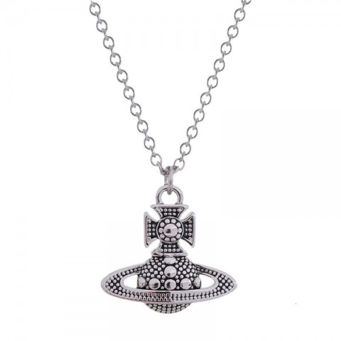 Westwoods Viviennen Designer Pendant Necklace, Antique Copper Plated, Platinum, Black Pearl, 43cm Snake Chain, Men's